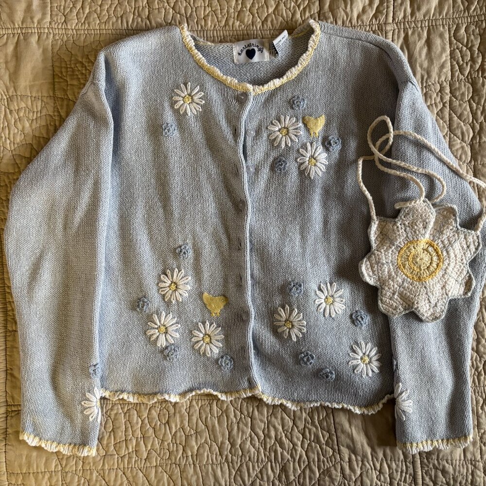 Hartstrings Sweater Long Sleeve Button Down With Matching Purse Girls